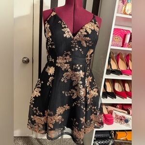 Floral Black and Gold Dress